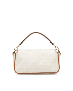 Preloved graphy White Canvas and Leather Shoulder Bag