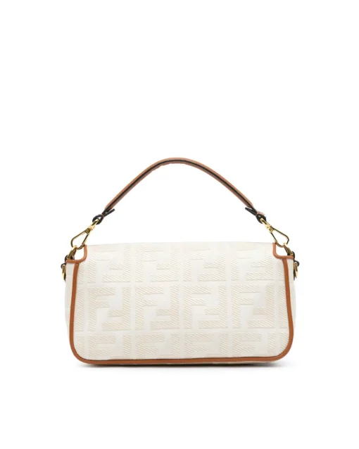 Preloved graphy White Canvas and Leather Shoulder Bag