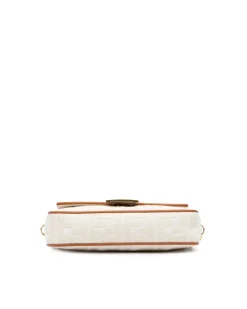 Preloved graphy White Canvas and Leather Shoulder Bag