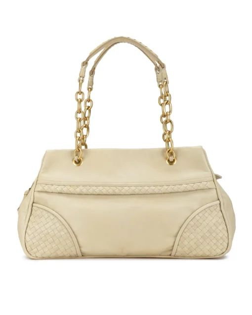 Preloved Intrecciato-Trimmed Leather Shoulder Bag with Curb Chain