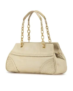Preloved Intrecciato-Trimmed Leather Shoulder Bag with Curb Chain