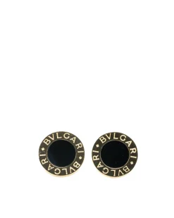 Preloved 18K Gold Onyx Stud Earrings with Push Back Closure
