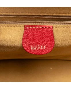 Preloved Leather Vanity Bag with Bamboo Top Handle and Detachable