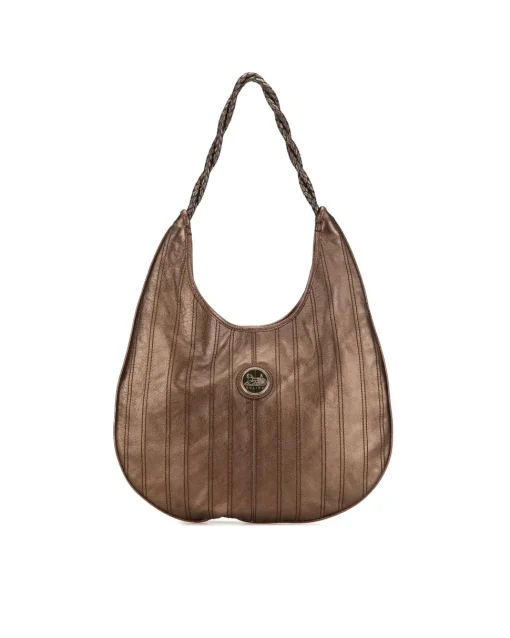 Preloved Metallic Leather Hobo Bag with Braided Shoulder Straps