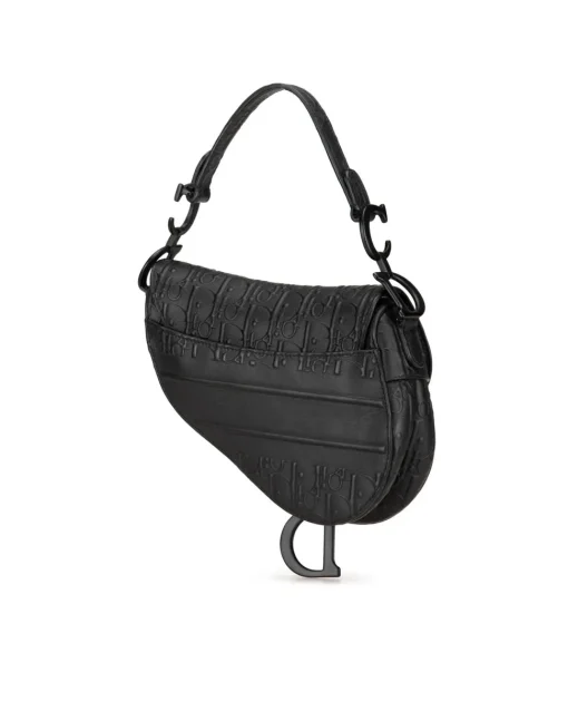 Preloved Mini Embossed Leather Saddle Bag with Magnetic Snap Closure
