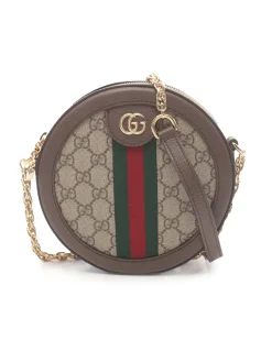 Preloved Mini GG Supreme Round Ophidia Crossbody Bag with Leather and