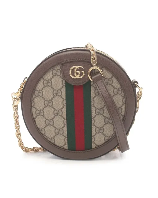 Preloved Mini GG Supreme Round Ophidia Crossbody Bag with Leather and