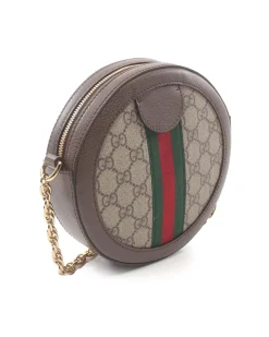 Preloved Mini GG Supreme Round Ophidia Crossbody Bag with Leather and