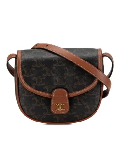 Preloved Mini Triomphe Coated Canvas Besace Crossbody Bag with Leather