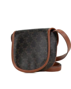 Preloved Mini Triomphe Coated Canvas Besace Crossbody Bag with Leather