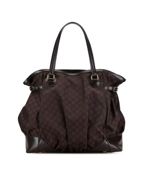 Preloved Nylon Tote Bag with Leather Trim and Magnetic Closure
