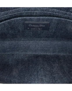Preloved Quilted Denim Eyelet Top Handle Bag with Detachable Strap