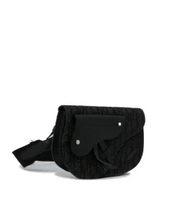 Preloved Saddle Bag Black Oblique Canvas Crossbody
