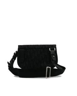 Preloved Saddle Bag Black Oblique Canvas Crossbody