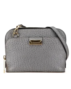 Preloved Small Leather Crossbody Bag Grey