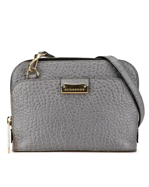 Preloved Small Leather Crossbody Bag Grey
