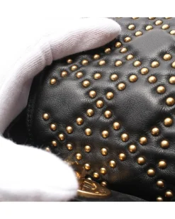 Preloved Studded Lambskin Leather Bag with Detachable Strap and