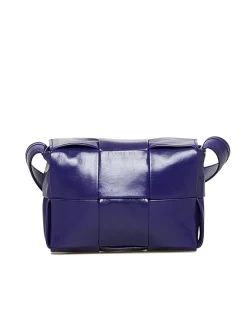 Preloved Woven Leather Shoulder Bag with Front Flap Closure