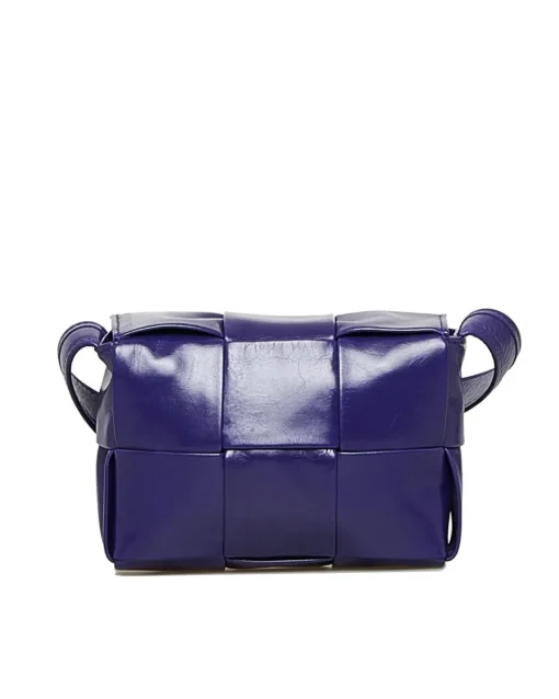 Preloved Woven Leather Shoulder Bag with Front Flap Closure