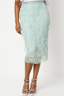 Premium Crystal Hand Embellished Midi Pencil Skirt