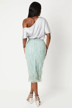 Premium Crystal Hand Embellished Midi Pencil Skirt