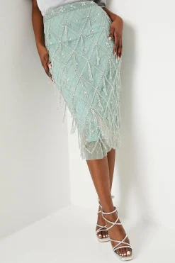 Premium Crystal Hand Embellished Midi Pencil Skirt