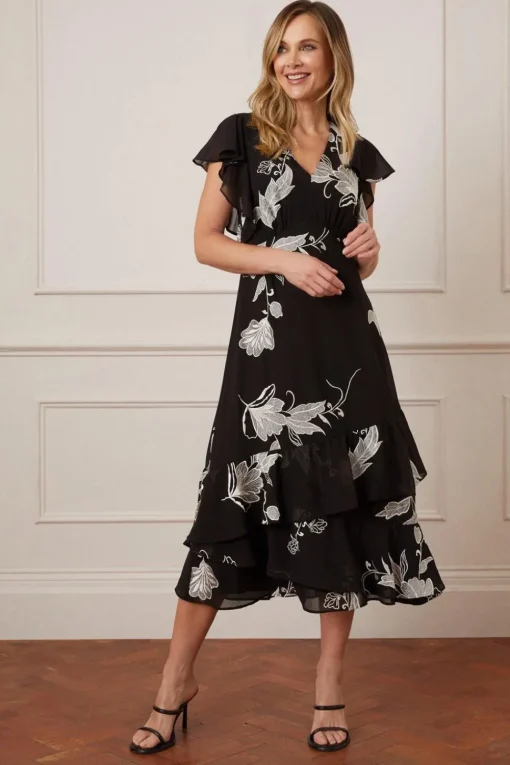 Premium Embroidered Ruffle Maxi Dress