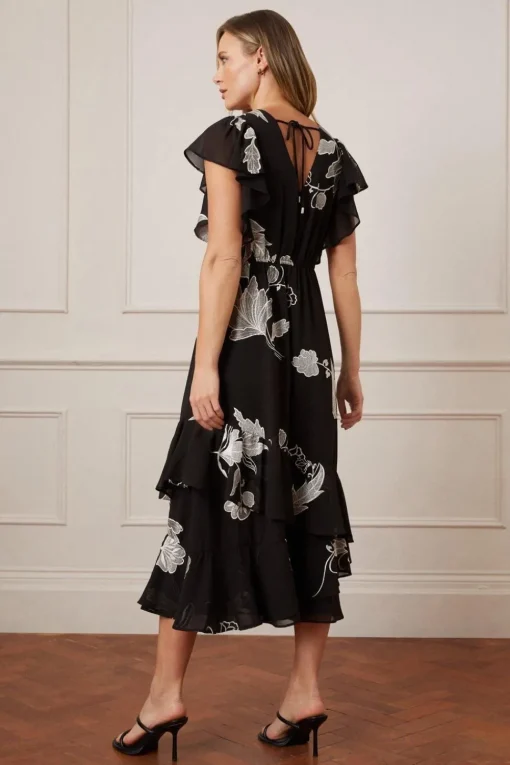 Premium Embroidered Ruffle Maxi Dress