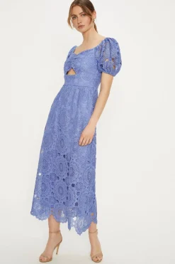 Premium Floral Lace Cut Out Midi Dress