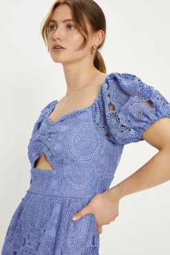 Premium Floral Lace Cut Out Midi Dress