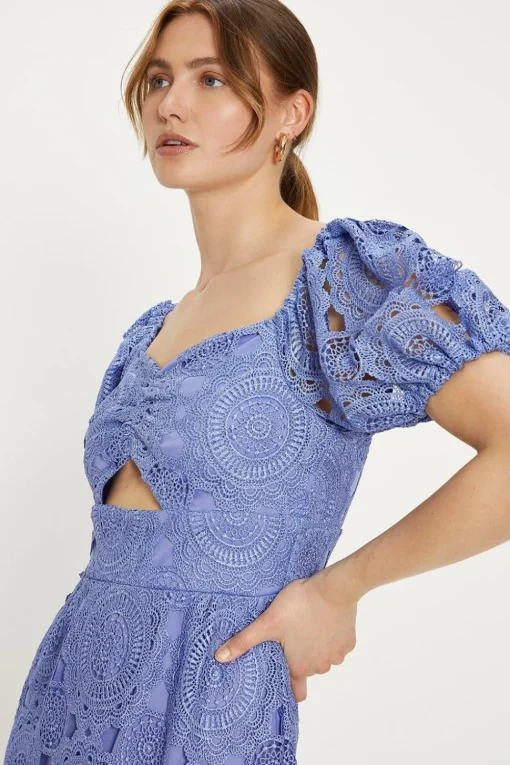Premium Floral Lace Cut Out Midi Dress
