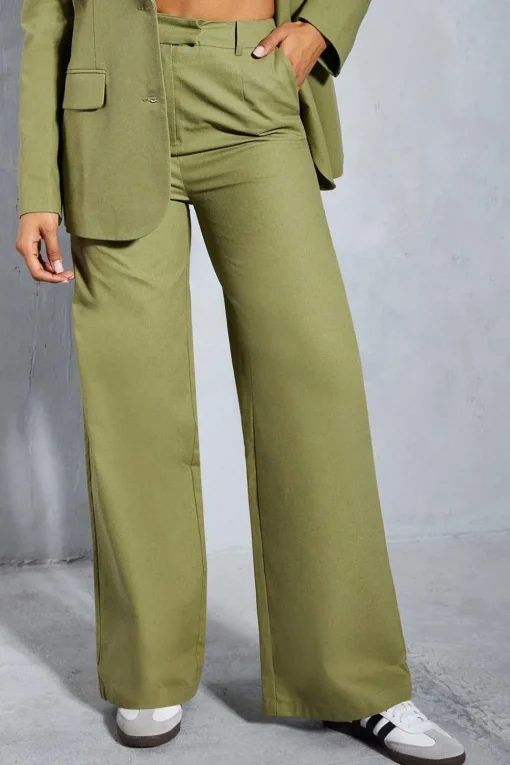 Premium Linen Look Tailored Wide Leg Trouser