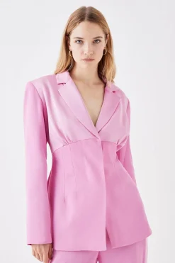 Premium Pleat Detail Contrast Satin Blazer