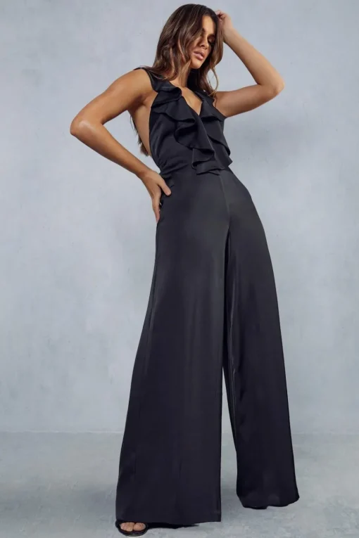 Premium Satin Frill Wide Leg Jumpsuit