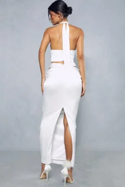 Premium Satin Pleated Cross Front Detail Maxi Skirt