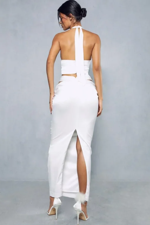 Premium Satin Pleated Cross Front Detail Maxi Skirt