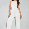 Premium Satin Sleeveless Bow Back Straight Leg Jumpsuit