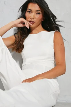 Premium Satin Sleeveless Bow Back Straight Leg Jumpsuit
