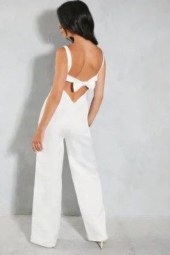 Premium Satin Sleeveless Bow Back Straight Leg Jumpsuit