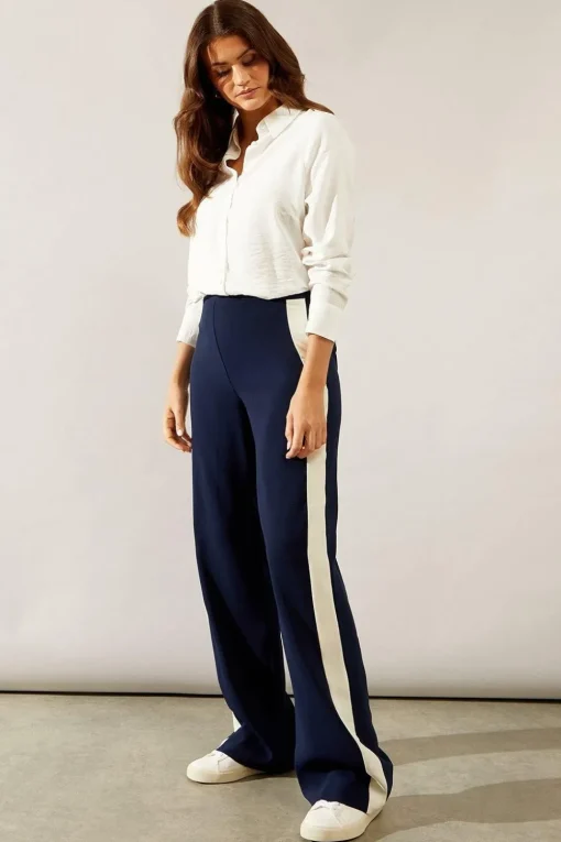 Premium Side Stripe Elastic Wide Leg Trouser