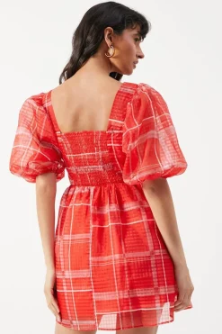 Print Organza Square Neck Mini Smock Dress