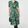 Printed 1/2 Sleeve Wrap Waist Midi Dress