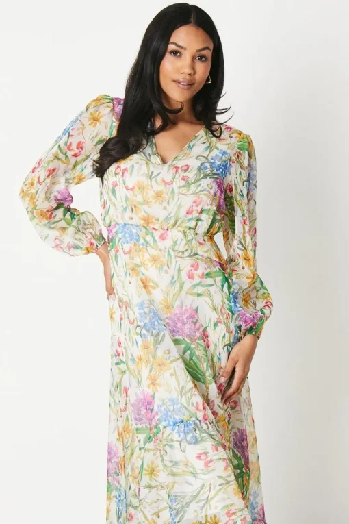 Printed Blouson Sleeve Midaxi Dress