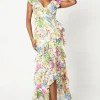 Printed Chiffon Ruffle Maxi Dress