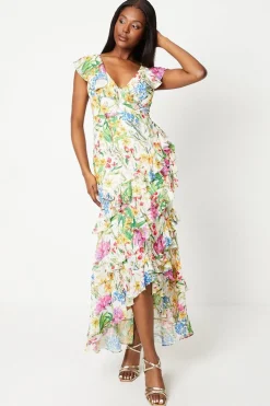Printed Chiffon Ruffle Maxi Dress