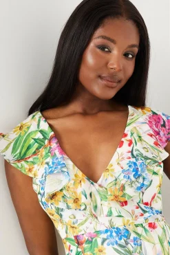 Printed Chiffon Ruffle Maxi Dress