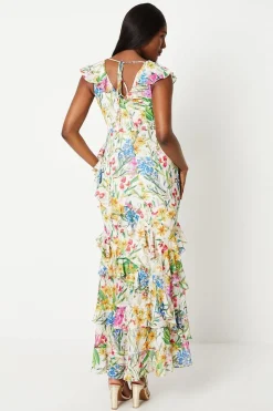 Printed Chiffon Ruffle Maxi Dress