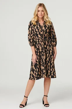 Printed Drawstring Shirt Dress