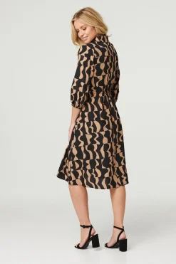 Printed Drawstring Shirt Dress