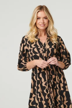 Printed Drawstring Shirt Dress